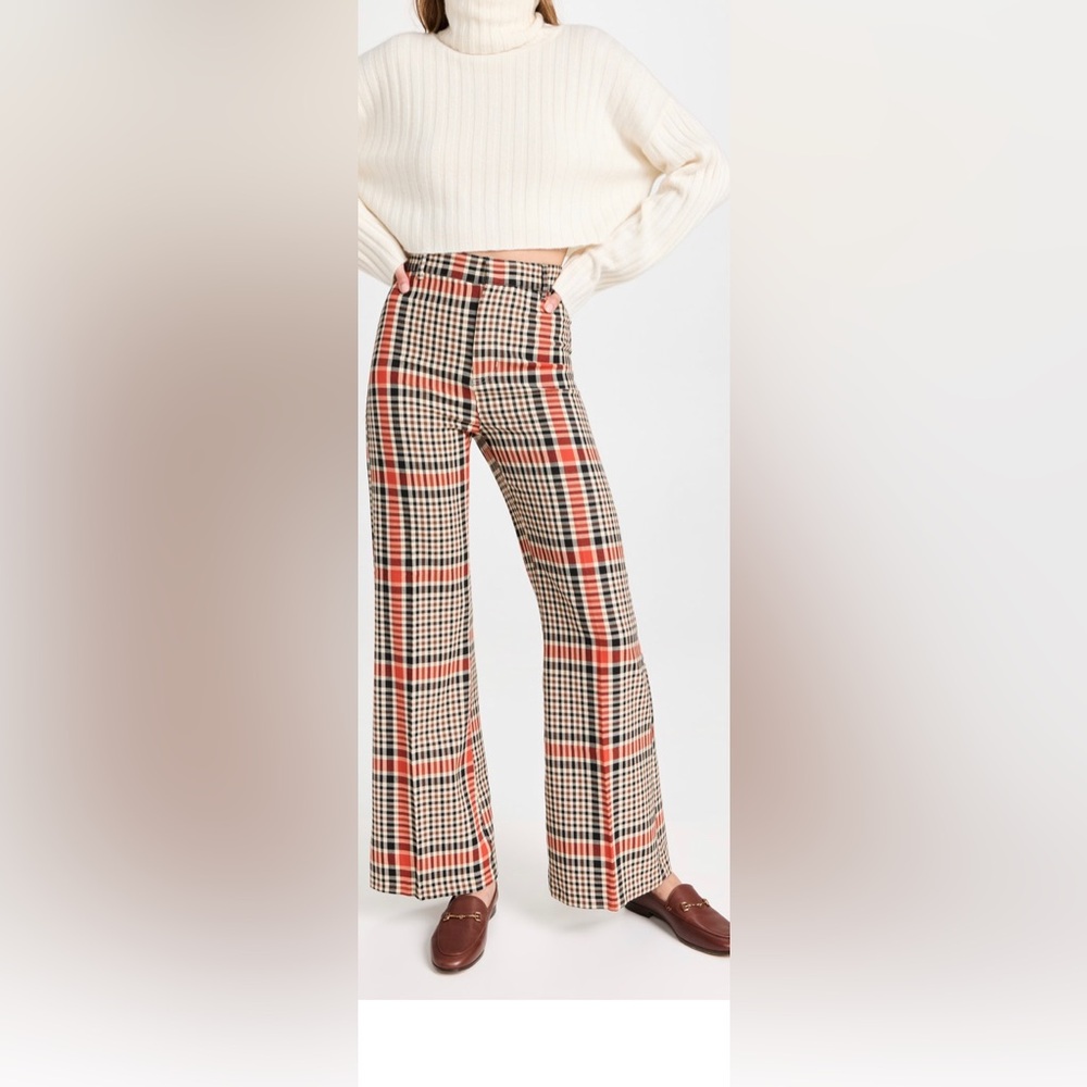 Free People Plaid Boot Cut Pants - Red and Black